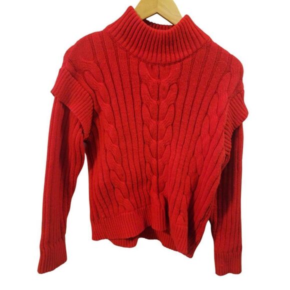 Red High Neck Ribbed Sweater - Picture 1 of 3